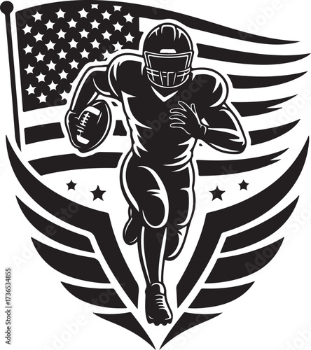 American football player running strongly with flag