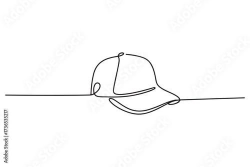 Hat cap continuous one line drawing vector illustration, hiking adventure cap hat, trip, travel. one line Icon drawing with white background