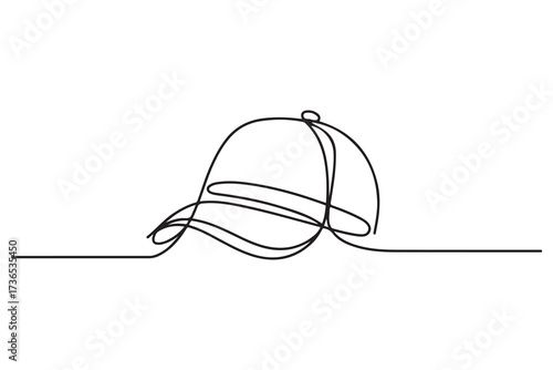 Hat cap continuous one line drawing vector illustration, hiking adventure cap hat, trip, travel. one line Icon drawing with white background