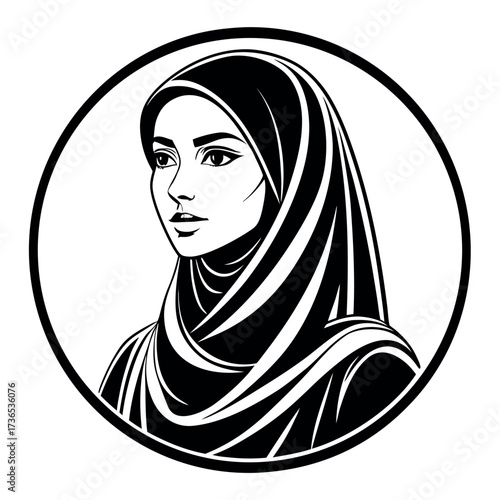 Muslim woman with hijab silhouette vector illustration,Black colour solid white background (10).eps