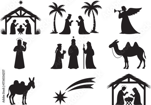 Classic Nativity Scene Silhouettes for Christmas