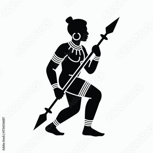 African warrior woman with spear silhouette Keywords: African, warrior, woman, spear, tribal