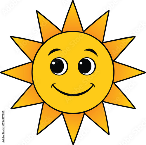 Simple Vector Smiling Sun Illustration on White Background