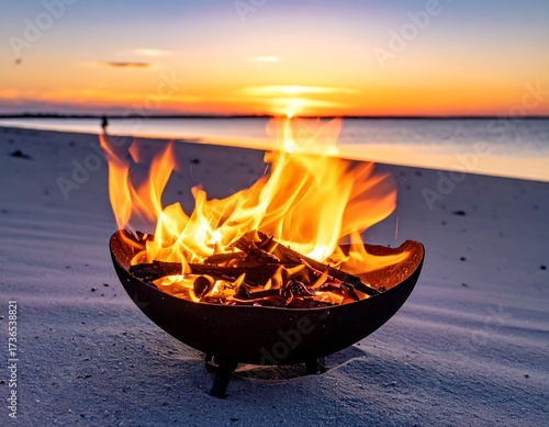 Beach bonfire sunset