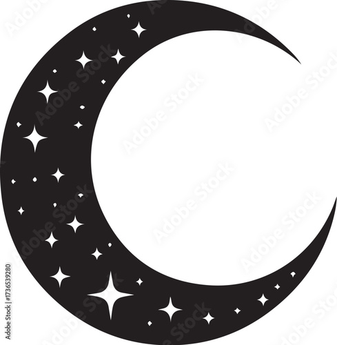 Elegant crescent moon with glowing star accents art