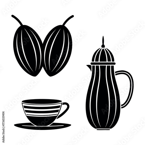 Black colour Dates and tea cup for iftar silhouette vector illustration, solid white background (3).eps