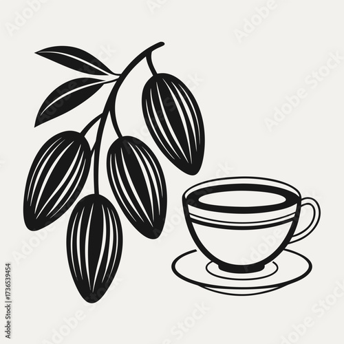 Black colour Dates and tea cup for iftar silhouette vector illustration, solid white background (4).eps