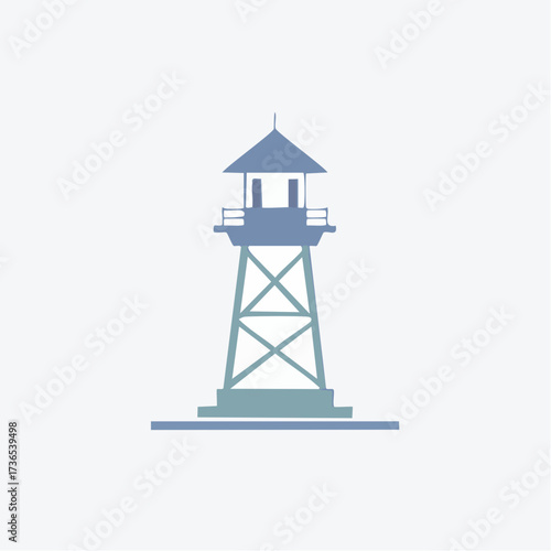 Illustration of a geometric watchtower structure isolated on a light gray background