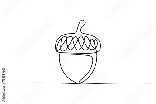Continuous one line drawing of an acorn. One line thanksgiving acorn icon vector illustration. one line Icon drawing with white background