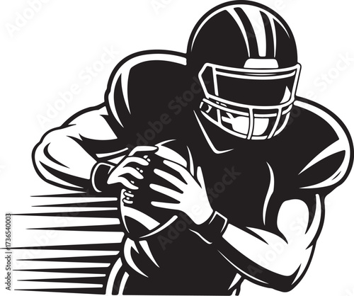 Powerful football player rushing with ball graphic
