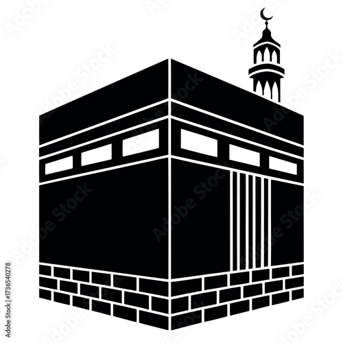 Black colour Kaaba silhouette vector illustration, solid white background (3).eps