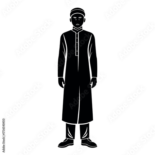 Black colour Muslim man praying silhouette vector illustration, solid white background (1).eps