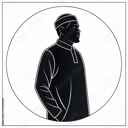 Black colour Muslim man praying silhouette vector illustration, solid white background (5).eps