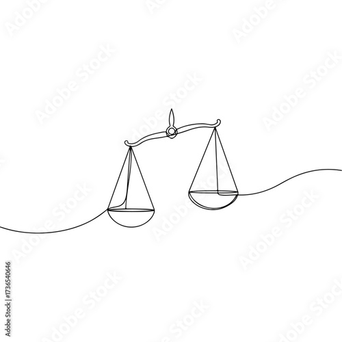 Minimalist Line Art of Scales of Justice Illustration.
