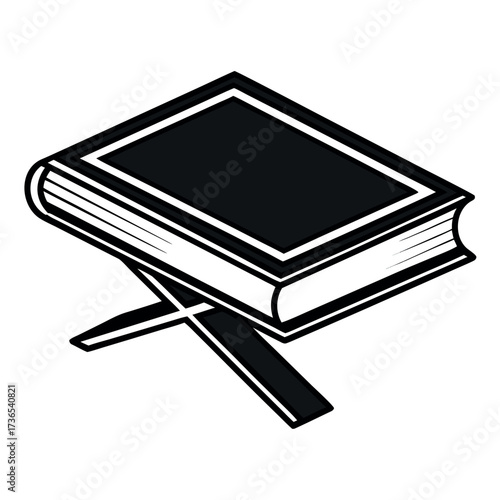 Black colour Quran with stand (Rehal) silhouette vector illustration, solid white background (2).eps