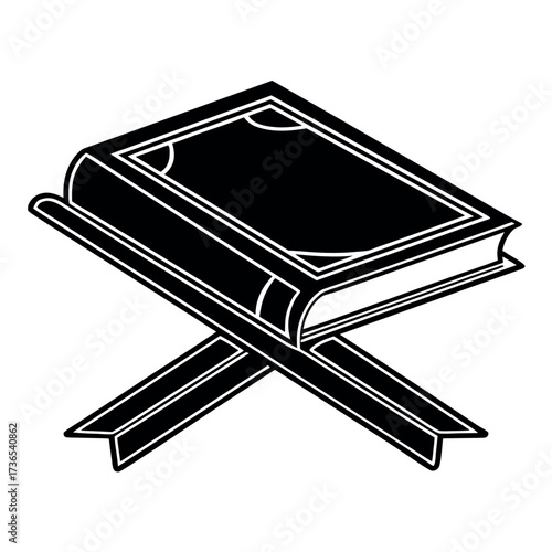 Black colour Quran with stand (Rehal) silhouette vector illustration, solid white background (3).eps