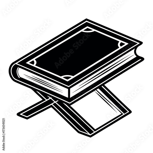 Black colour Quran with stand (Rehal) silhouette vector illustration, solid white background (7).eps