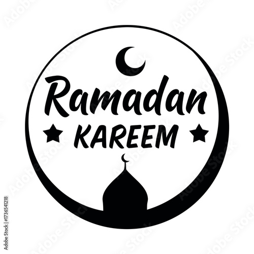 Black colour Ramadan Kareem with crescent and mosque silhouette vector illustration, solid white background (10).eps