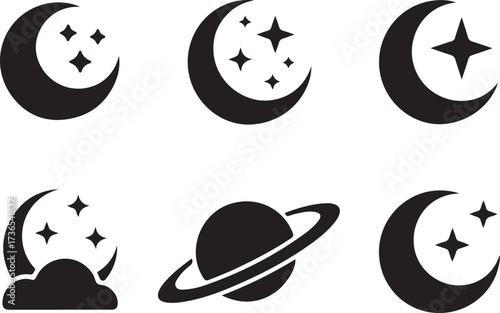 Cosmic dreams with moon and stars icons set