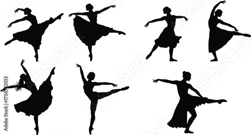 Fotografija Ballet dancer silhouette vector set showing graceful poses, classical dance move