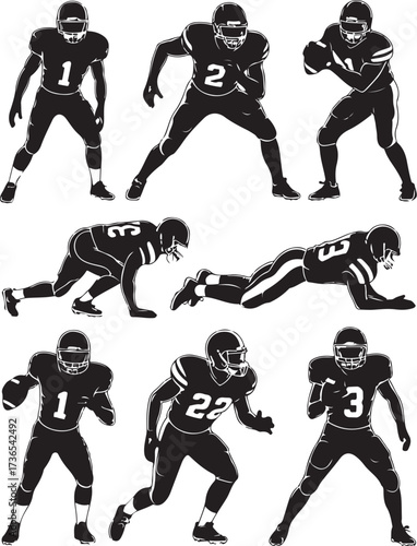 Dynamic American football players silhouette collection