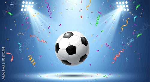 Soccer ball football sport graphic design illustration of a championship victory celebration and tournament match