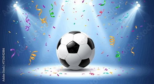 Dynamic vector illustration of a soccer ball for a football sport celebration and championship tournament victory