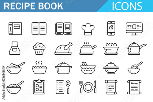 Recipe UI Elements — Clean Outline Cooking Icons