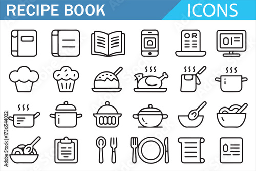 Minimal Cooking and Recipe Line Icons for Kitchen and Menu UI
