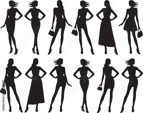 Stylish fashion models posing elegantly in chic silhouettes