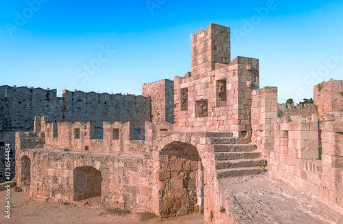 The Gate of St. Paul and the city walls of the medieval town of Rhodes, in Dodecanese, Greece.