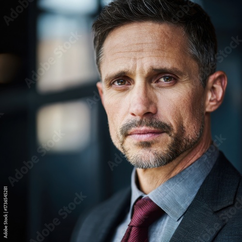 Serious businessman looking directly at camera portraying determination