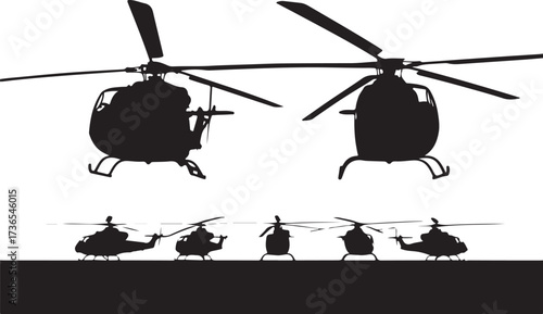 Dynamic helicopter silhouettes ready for action