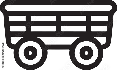 Simple line art icon of a wagon or cart with wheels