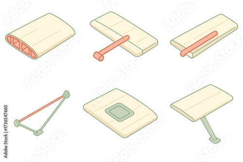 Isometric Aircraft Wing Detail. Isometric vector illustration set Light Aircraft Wing Detail: fabric-covered wing, simple aileron