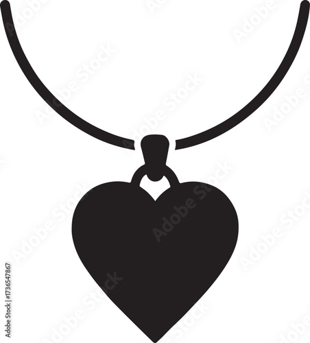 Heart locket necklace silhouette vector, romantic jewelry design for Valentine’s love gift concept.