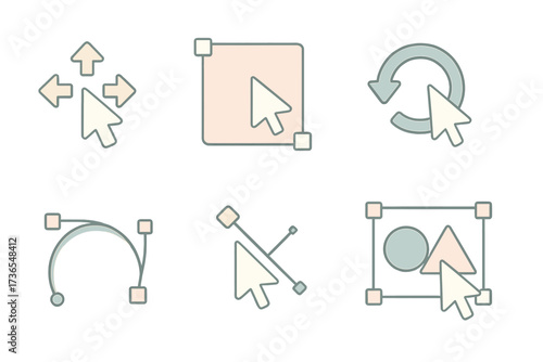 Graphic Tool Icons. Isometric vector illustration set Graphic editing cursor actions: move tool with cross arrows, resize corner