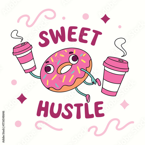 Floating Donut Character — Vibrant Vector with Fun Coffee Them