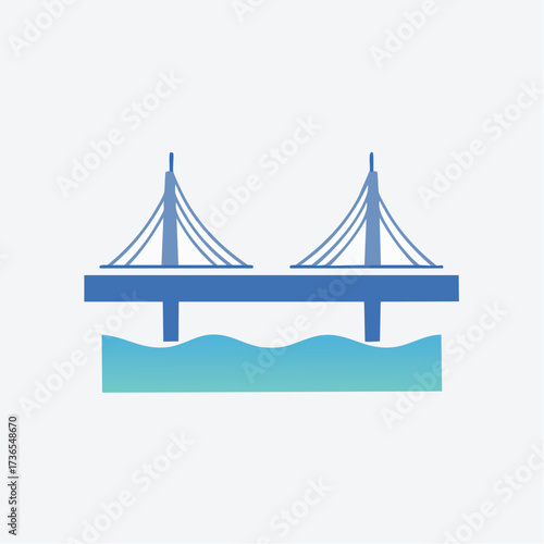 Stylized Graphic Representation of a Suspension Bridge Crossing Over Aquatic Elements
