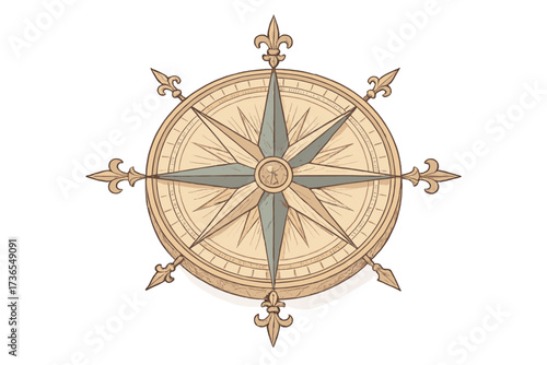 Ornate Compass Rose. Isometric vector illustration set compass rose direction navigational: antique decorative compass rose,