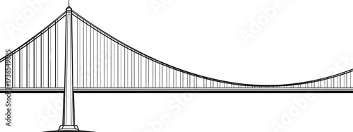 Black Line Art Bridge on White, Minimalist Architectural Design