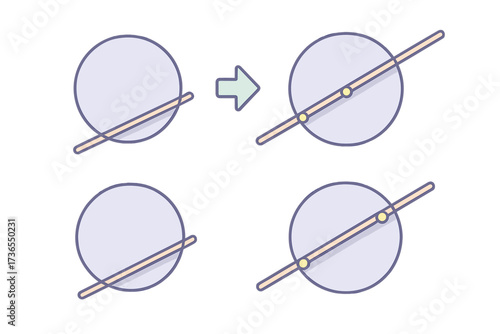 Tangent Secant Diagram. Isometric vector illustration set Tangent vs Secant: circle with tangent line, secant line crossing