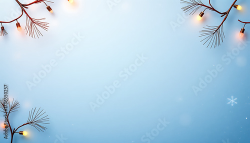minimalist winter background with glowing fairy lights and delicate snowflakes