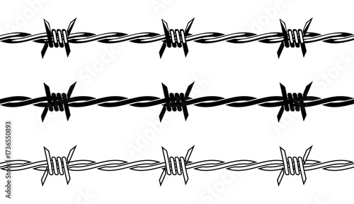 Barbed wire  border. Seamless barbed wire fence.