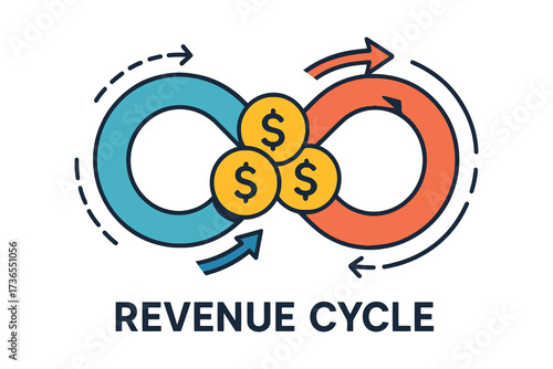 Infinite loop symbol representing a continuous revenue cycle with money symbols