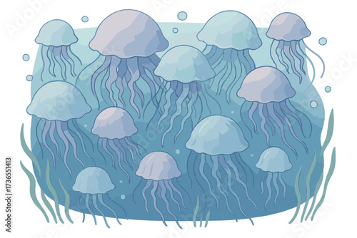 Jellyfish Swarm Icons. Isometric vector illustration set Jellyfish swarm: multiple jellyfish, overlapping bells, drifting