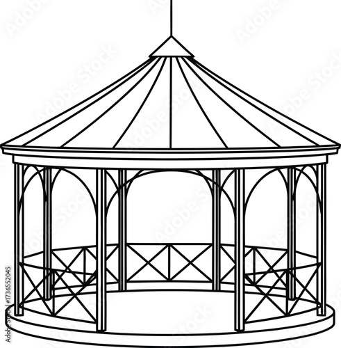 Black Line Gazebo on White, Minimalist Architecture, Garden Structure