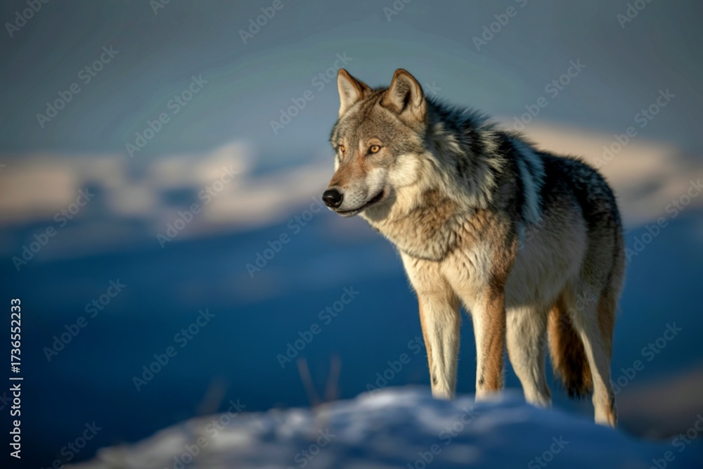 Obraz premium Majestic gray wolf in winter mountain landscape