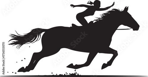 Silhouette of a woman riding a galloping horse with mane and tail flowing vector
