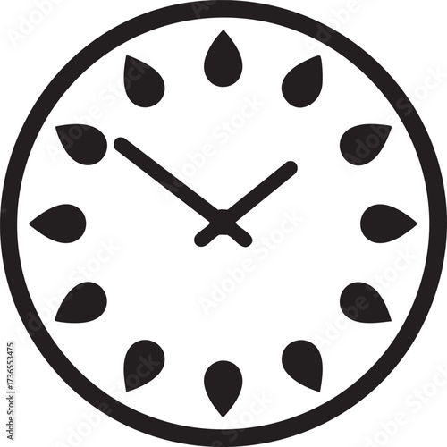Minimal analog clock silhouette with leaf-shaped hour markers